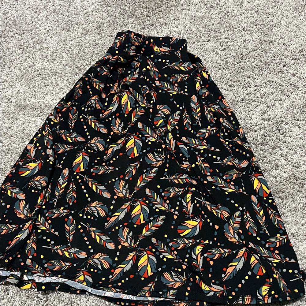 LuLaRoe Black Skirt with Colorful Feather Design